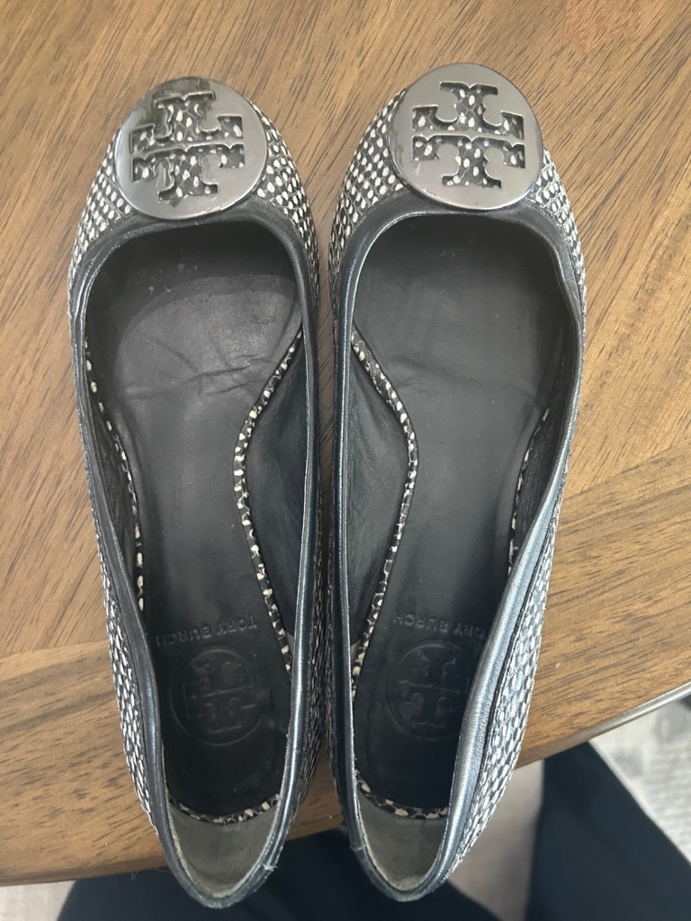 Tory Burch Pewter Woven Logo Ballet Flats